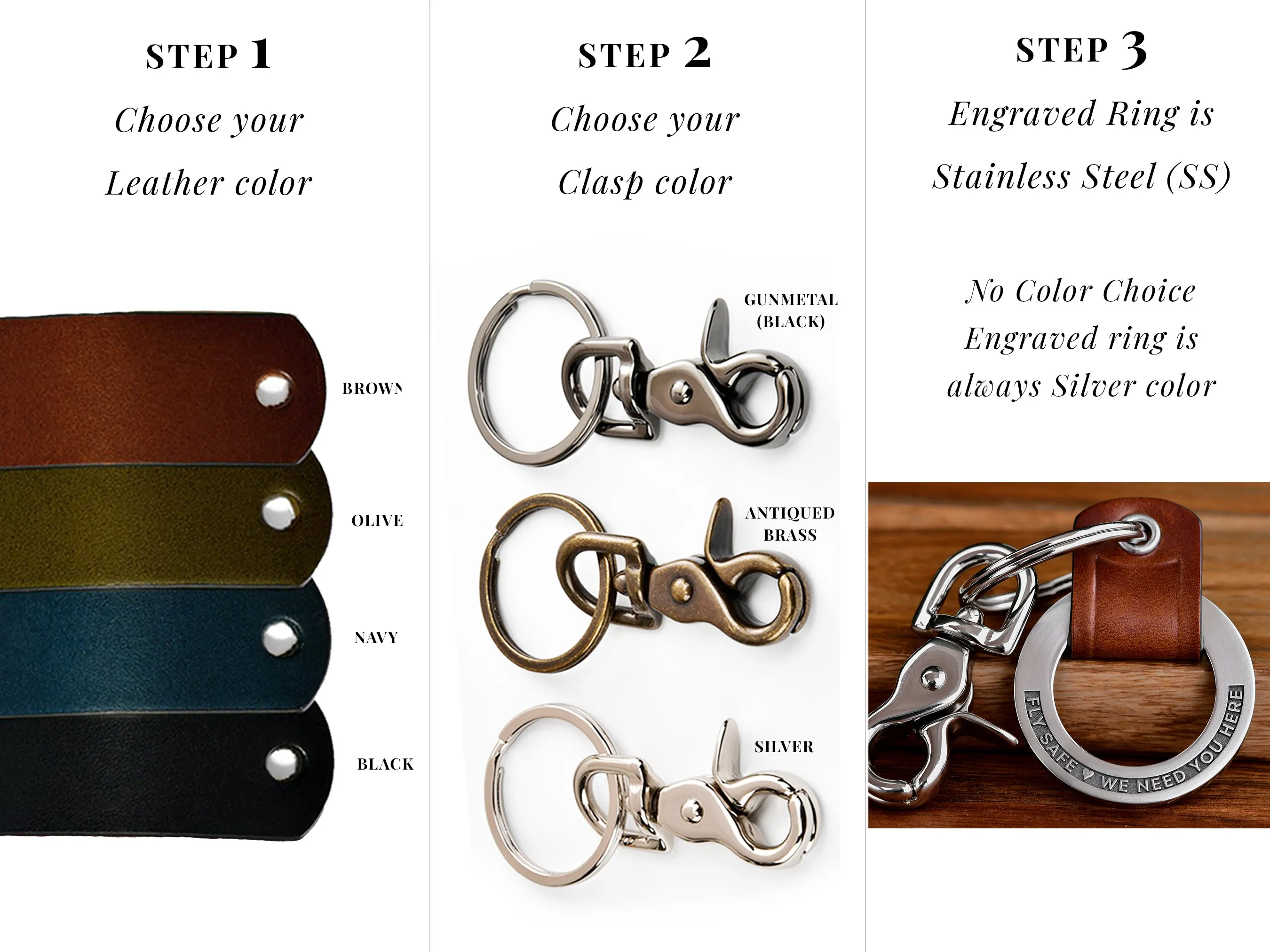 Raised Engraving Coordinates Leather Key Chain Ring