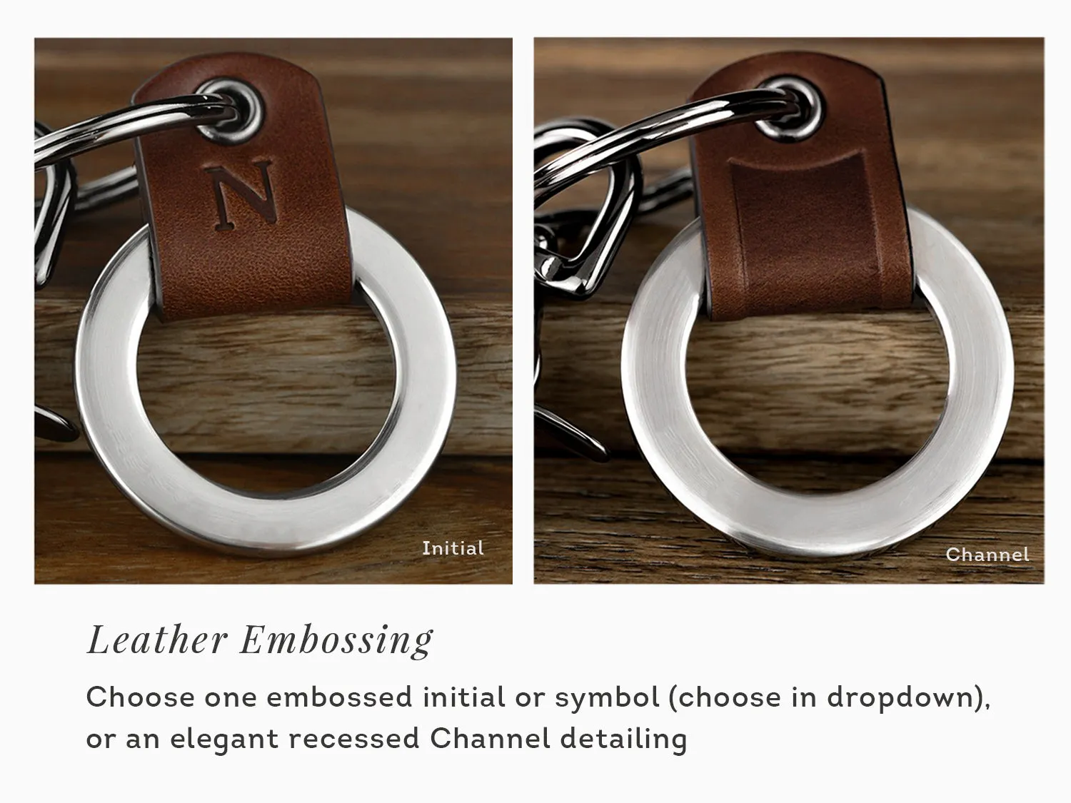 Raised Engraving Coordinates Leather Key Chain Ring