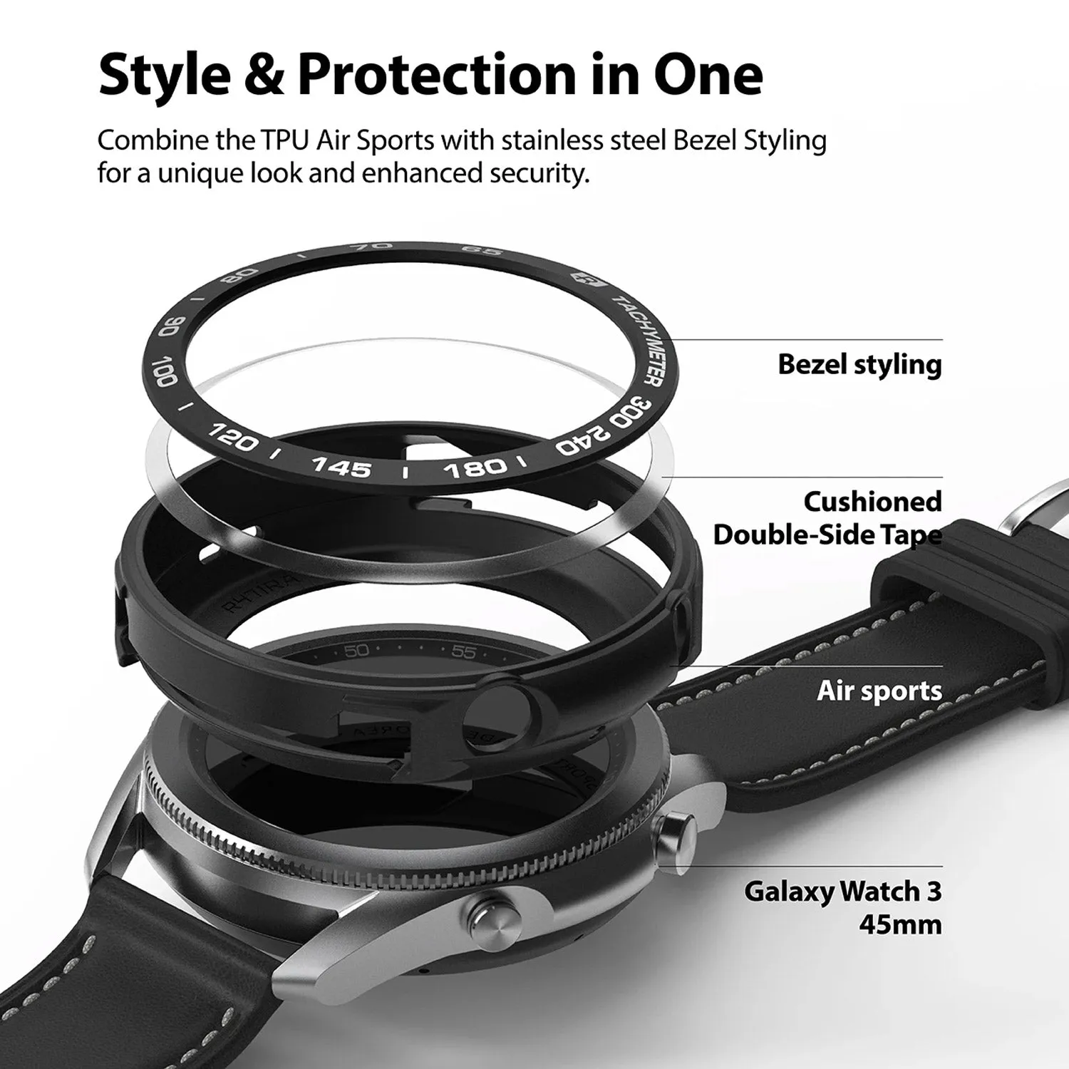 Ringke Galaxy Watch 3 45mm Styling 10 Air Sports Black Case  Bezel Combo Pack