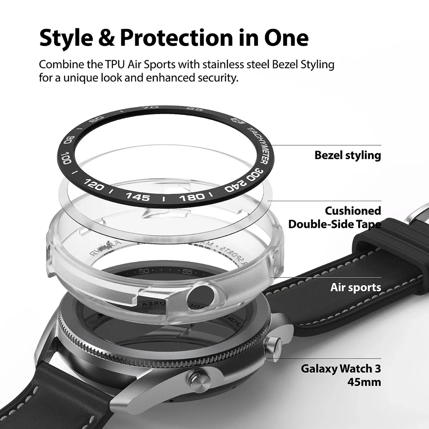 Ringke Galaxy Watch 3 45mm Styling 10 Air Sports Matte Clear Case  Bezel Combo Pack