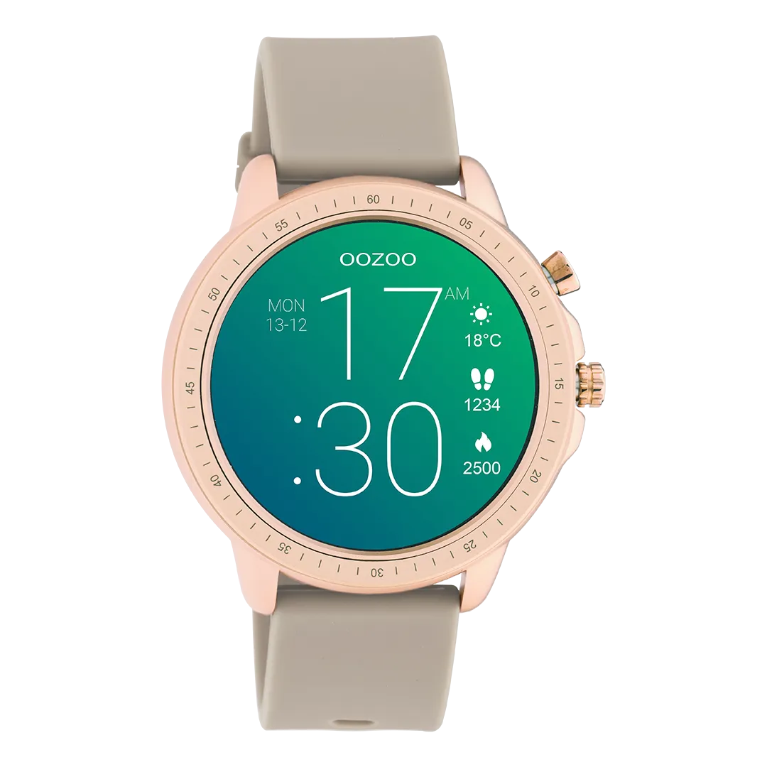 Rose gold coloured OOZOO smartwatch with taupe rubber strap - Q00302