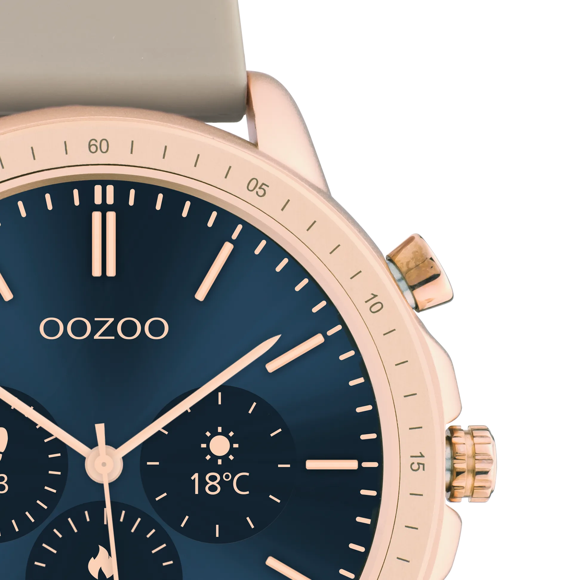 Rose gold coloured OOZOO smartwatch with taupe rubber strap - Q00302