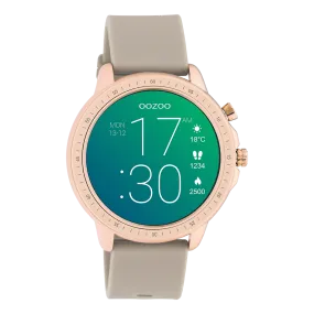 Rose gold coloured OOZOO smartwatch with taupe rubber strap - Q00302