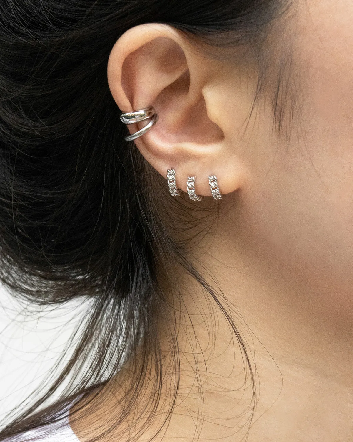 RYLEE Chain Huggie Hoops in Silver
