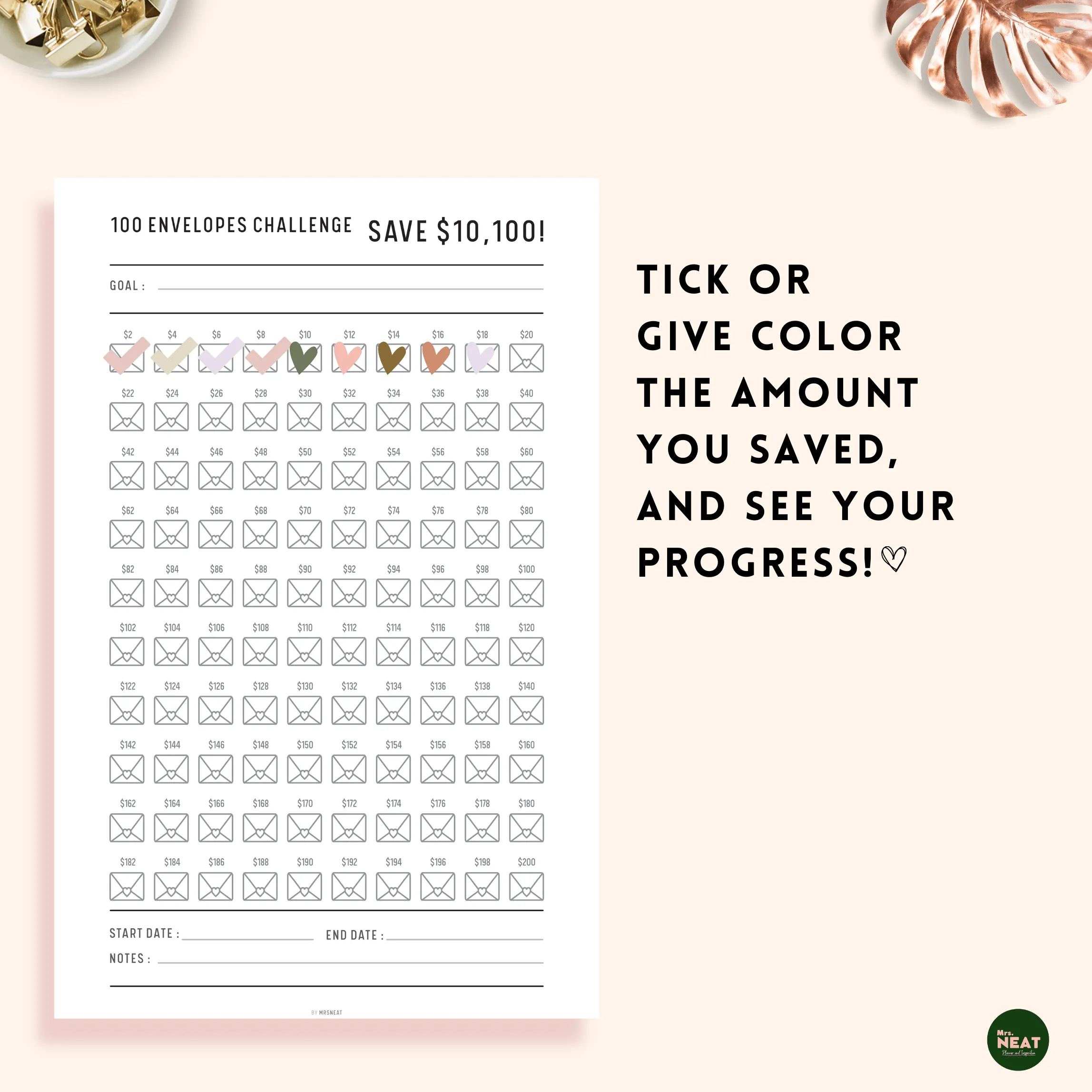 Saved $10,100 in 100 Envelopes Challenge - M016/17