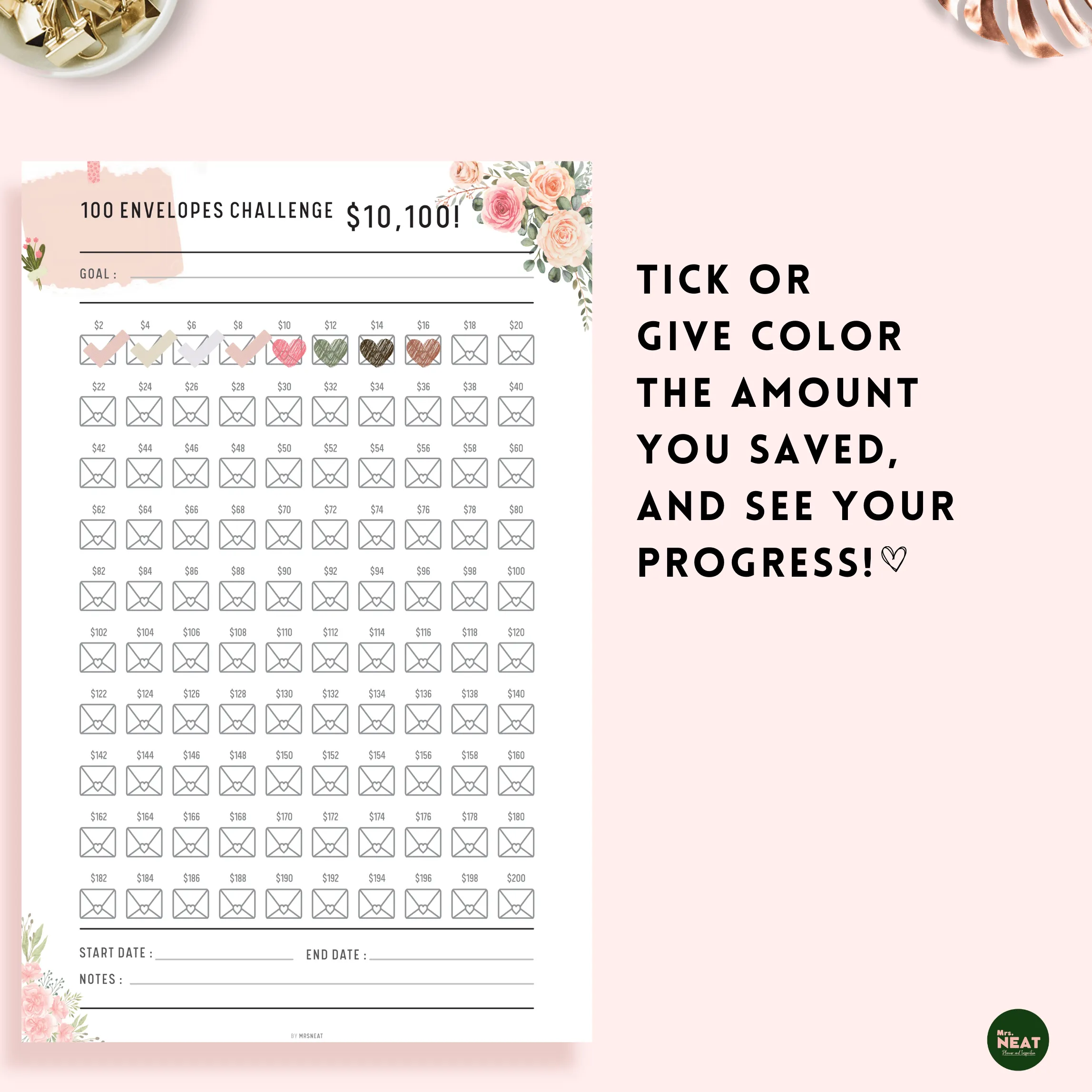 Saved $10,100 in 100 Envelopes Challenge - M016/17