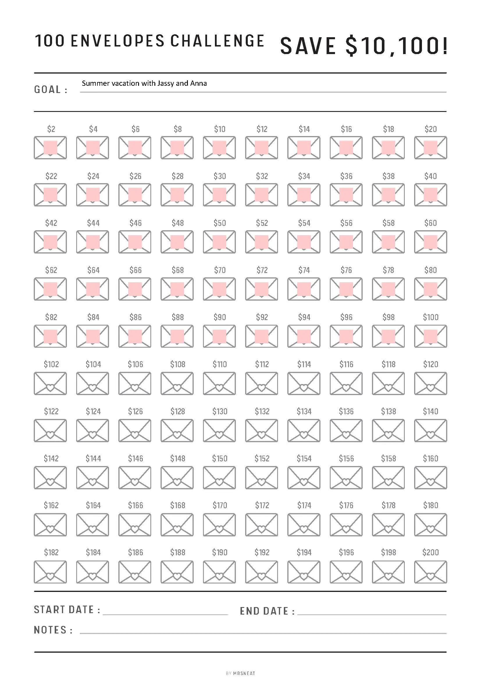 Saved $10,100 in 100 Envelopes Challenge - M016/17