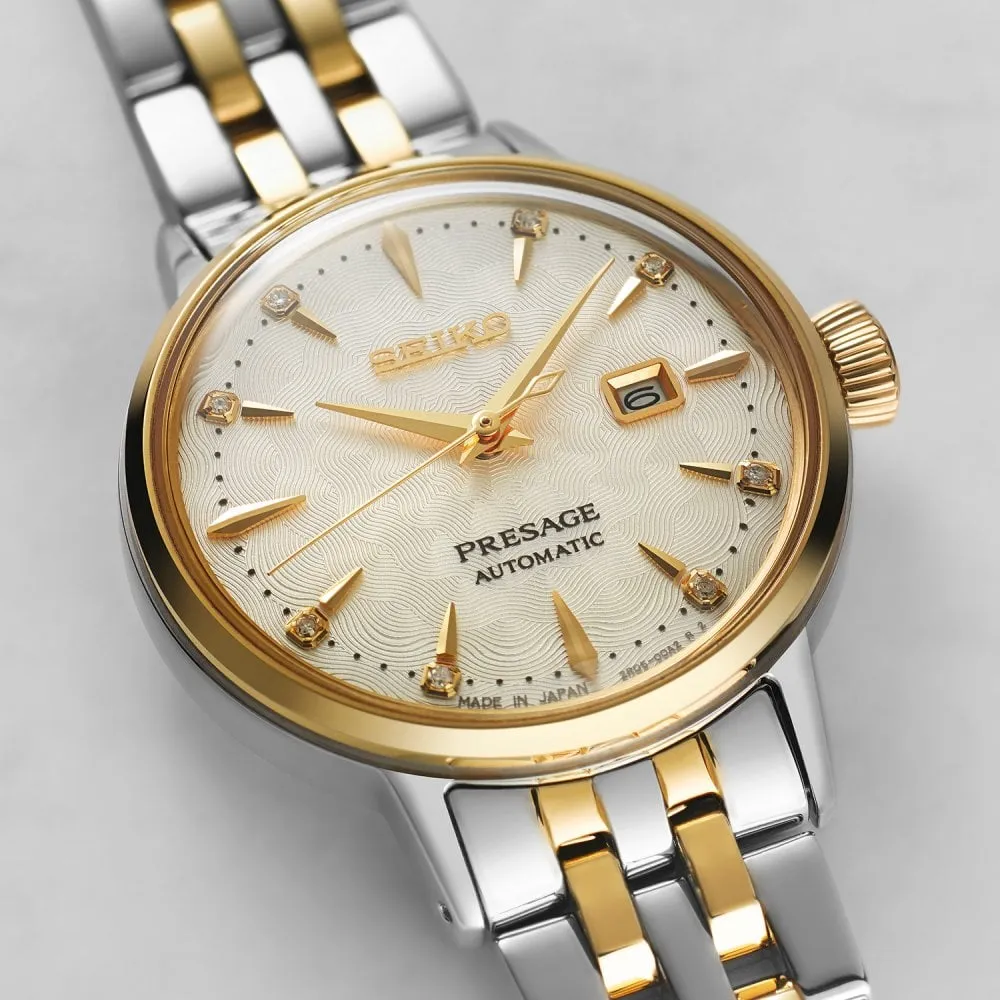Seiko Presage 'White Lady' Diamond Twist Cocktail Time Ladies Watch SRE010J1