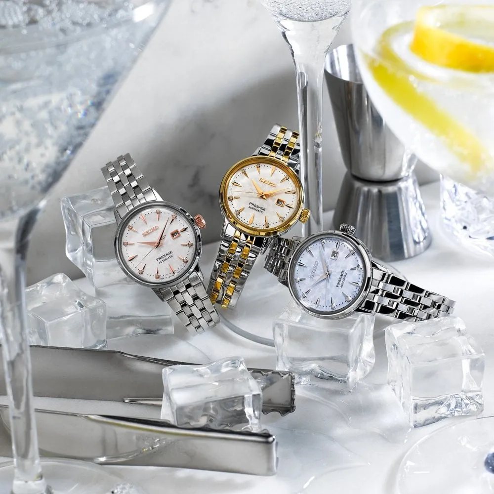 Seiko Presage 'White Lady' Diamond Twist Cocktail Time Ladies Watch SRE010J1