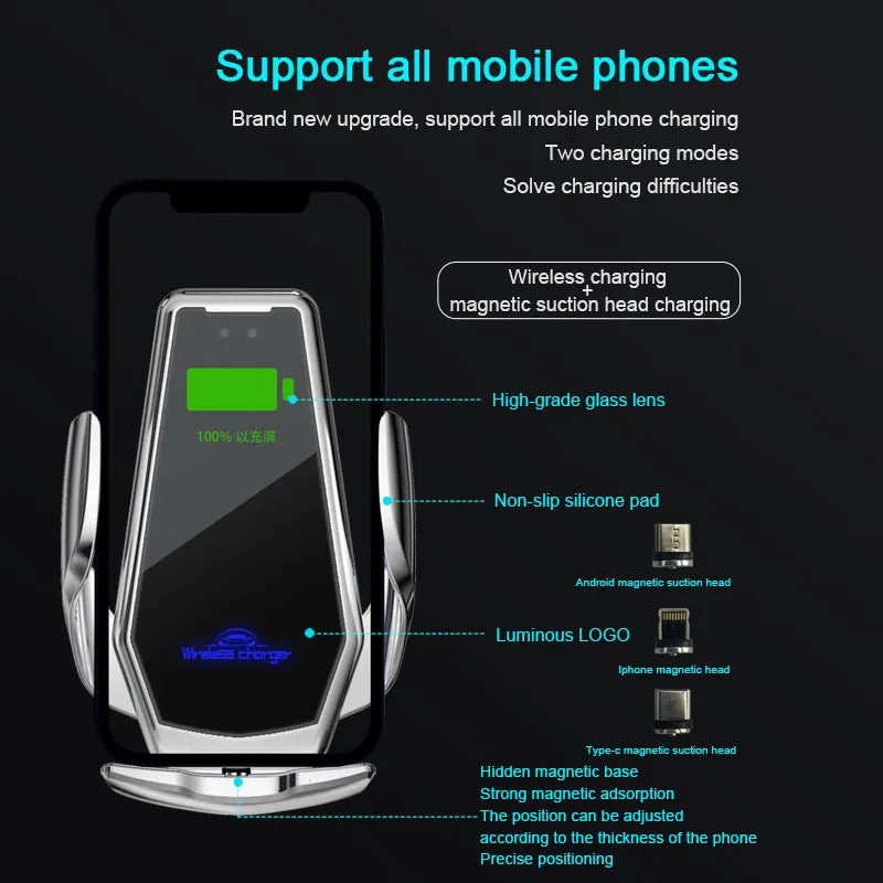 Smart Wireless 15W Fast Car  Charger for iPhone Samsung Mobile Phone