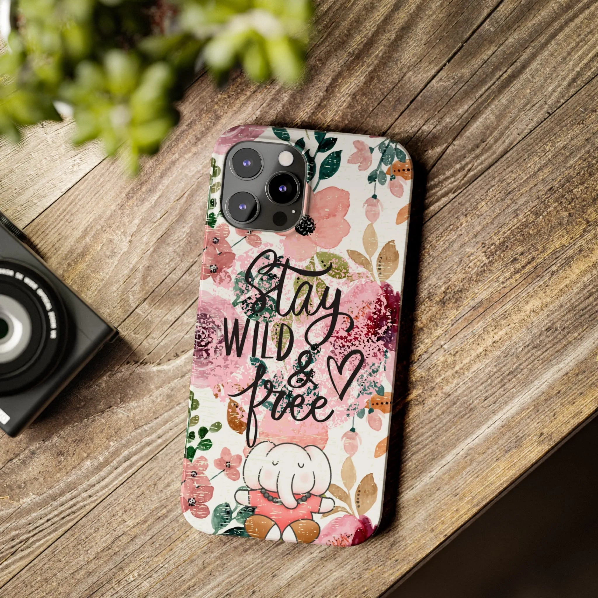 Stay Wild and Free Floral iPhone Case with Zen Elephant - Stylish and Inspirational Protective Cover