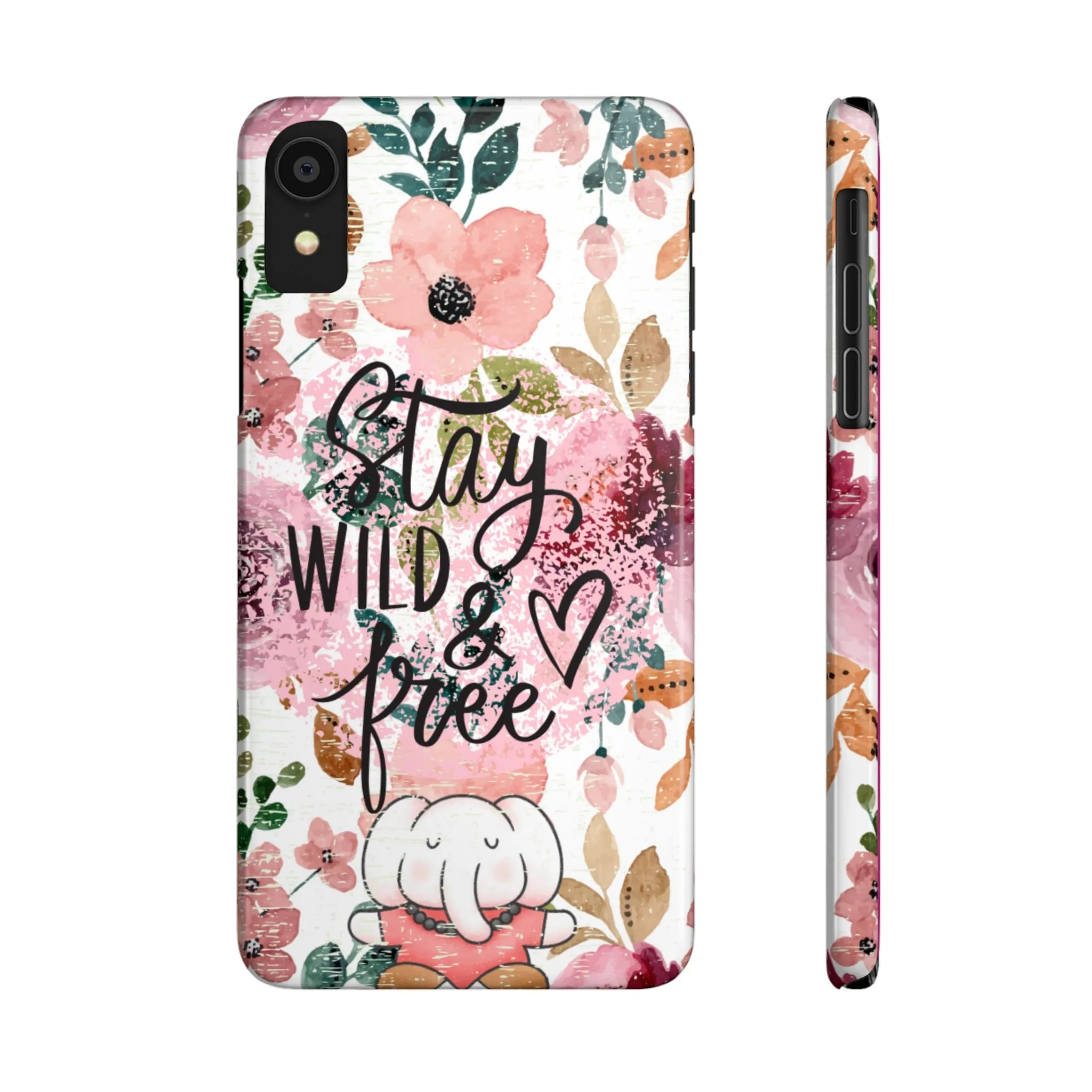 Stay Wild and Free Floral iPhone Case with Zen Elephant - Stylish and Inspirational Protective Cover