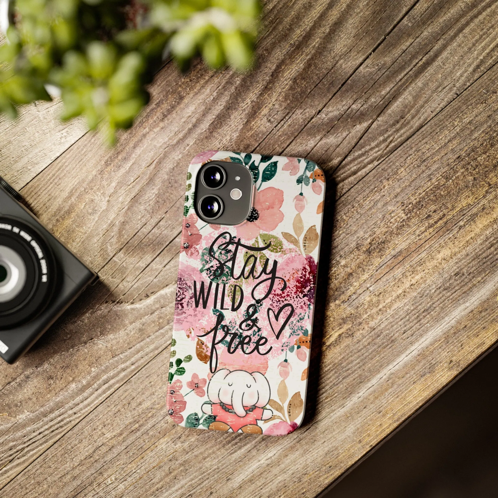 Stay Wild and Free Floral iPhone Case with Zen Elephant - Stylish and Inspirational Protective Cover