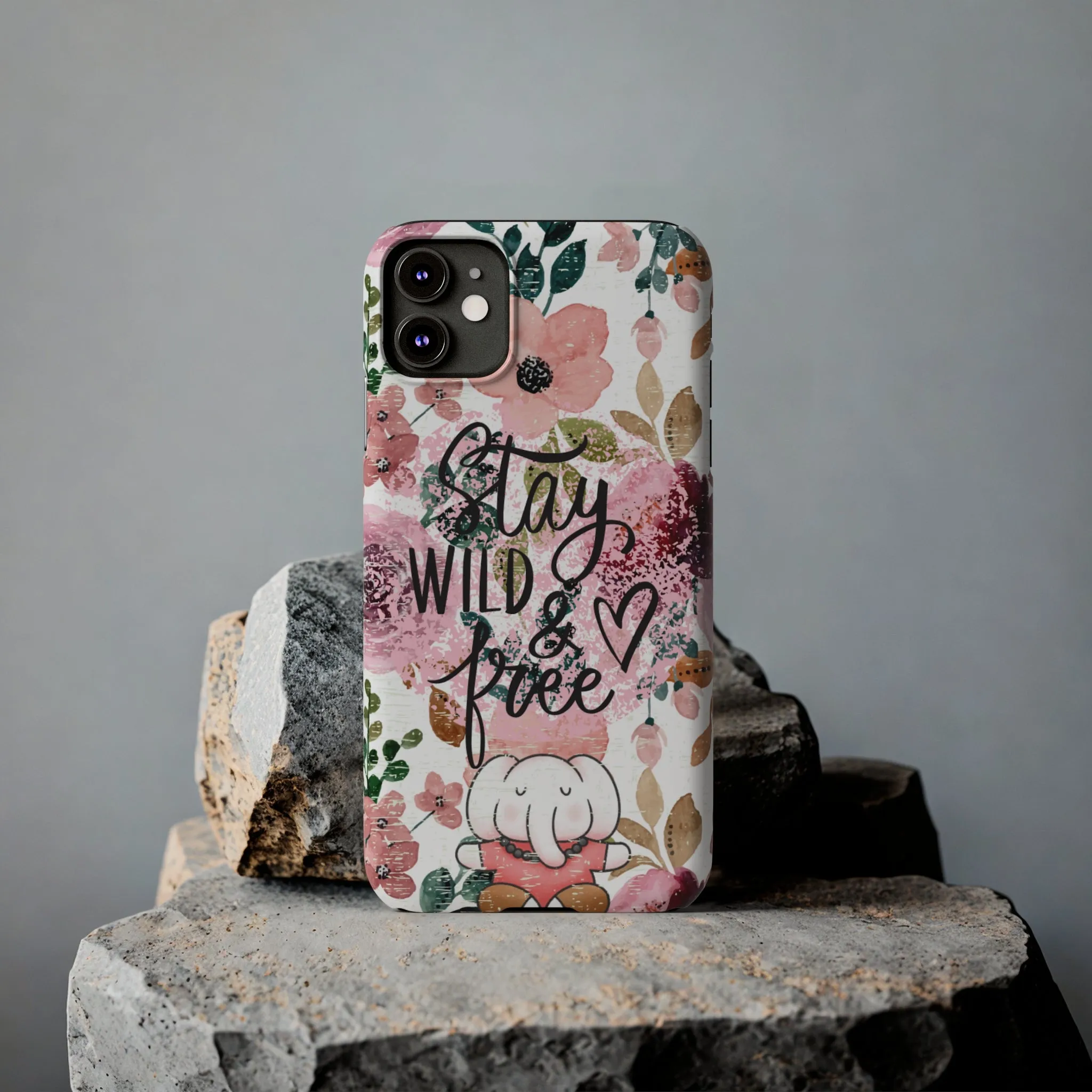 Stay Wild and Free Floral iPhone Case with Zen Elephant - Stylish and Inspirational Protective Cover