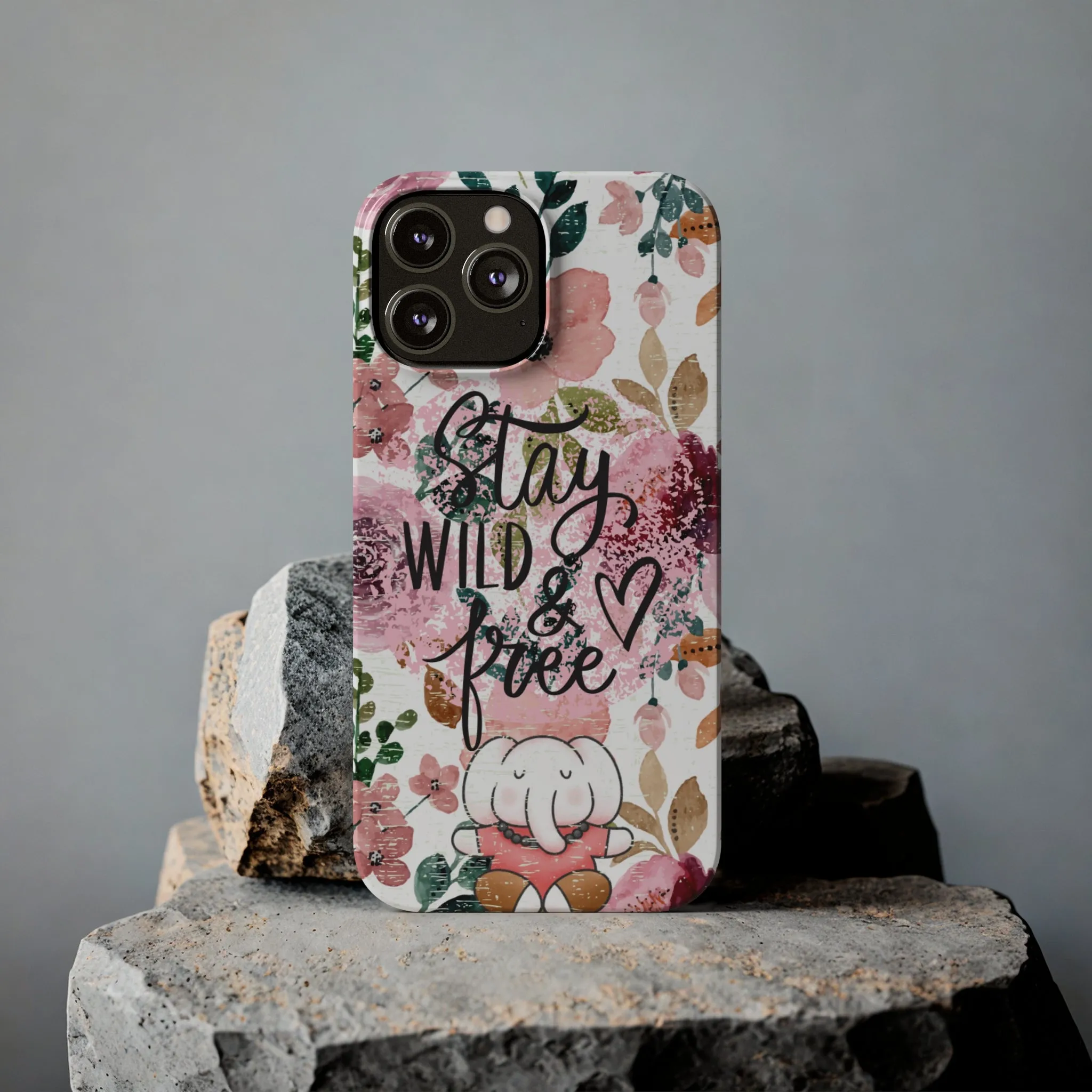 Stay Wild and Free Floral iPhone Case with Zen Elephant - Stylish and Inspirational Protective Cover