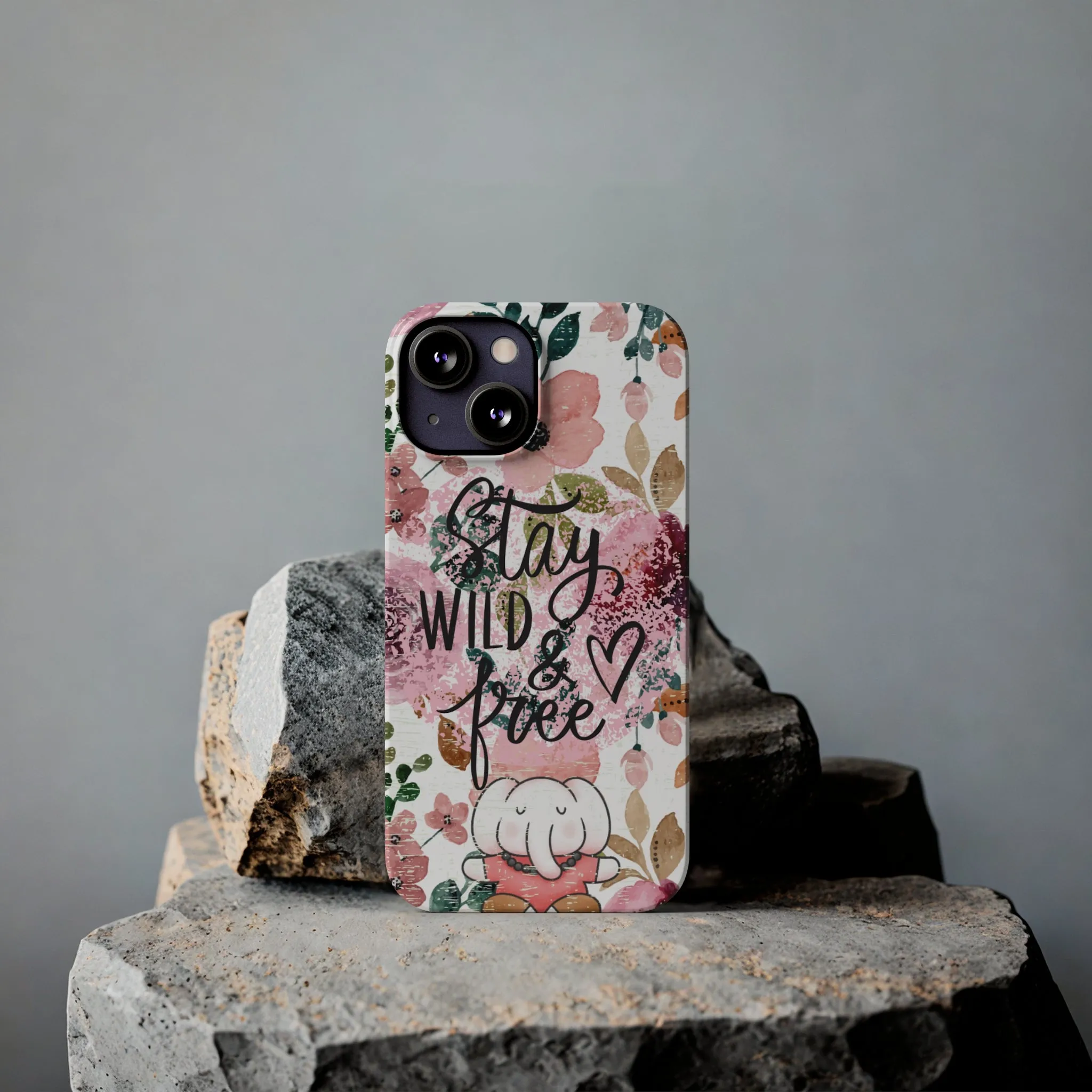 Stay Wild and Free Floral iPhone Case with Zen Elephant - Stylish and Inspirational Protective Cover