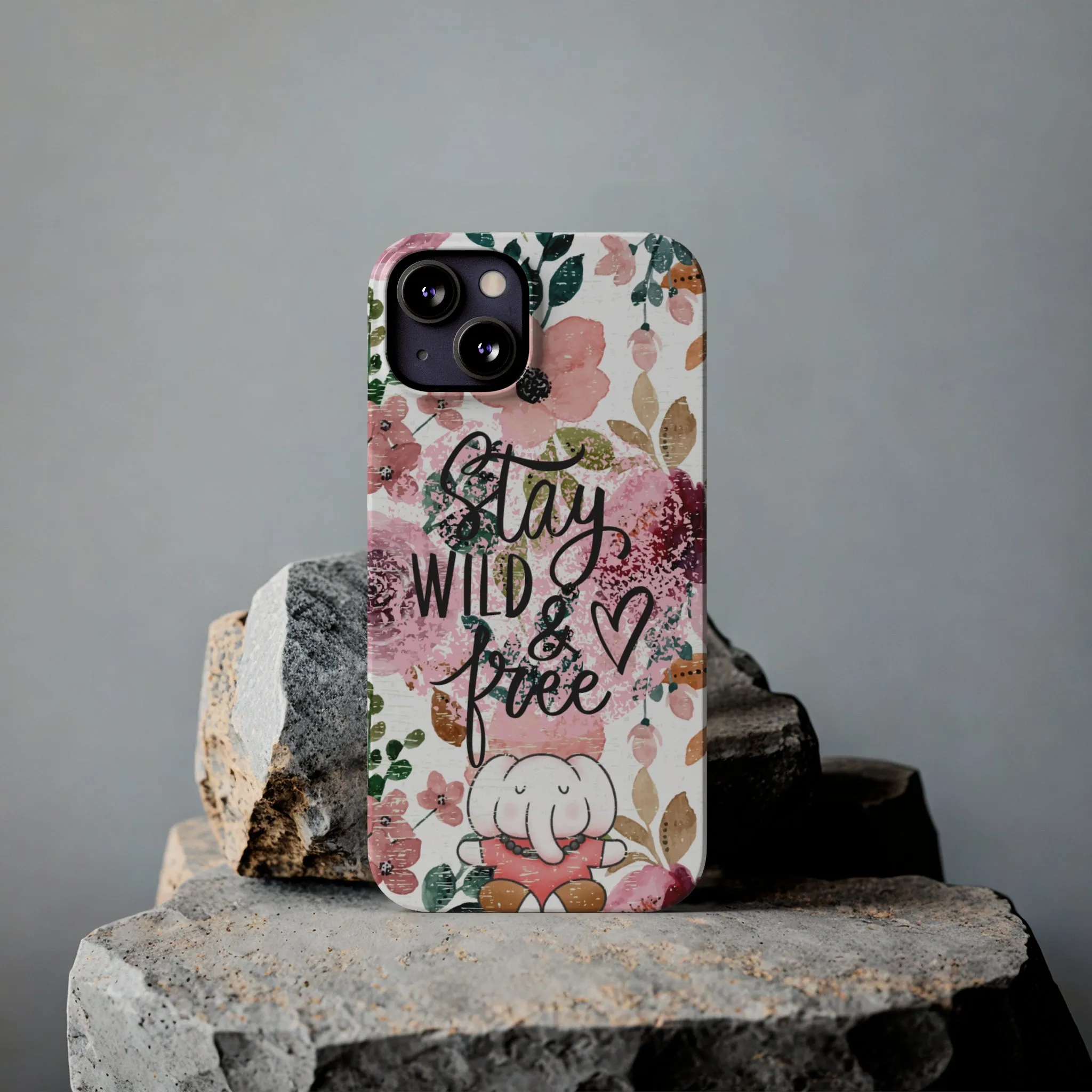 Stay Wild and Free Floral iPhone Case with Zen Elephant - Stylish and Inspirational Protective Cover