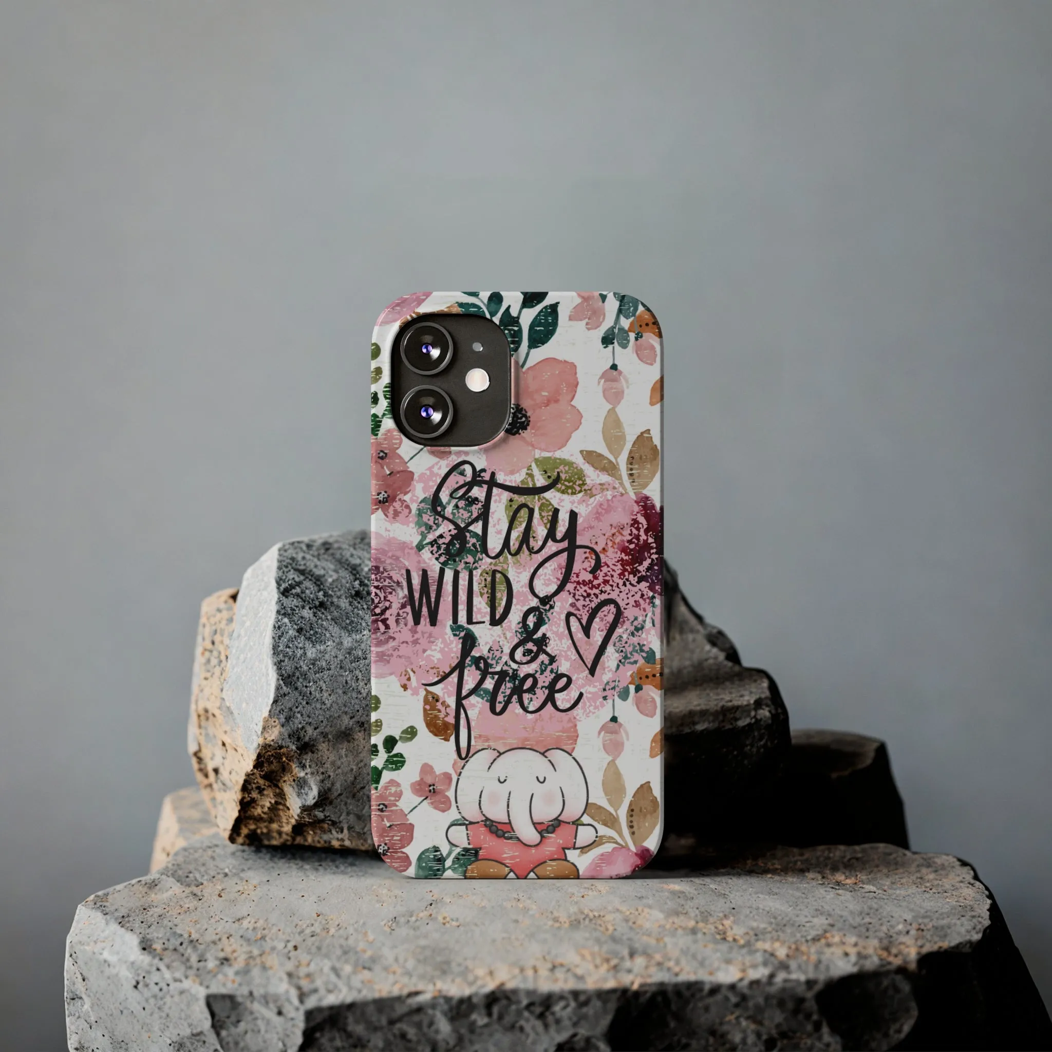 Stay Wild and Free Floral iPhone Case with Zen Elephant - Stylish and Inspirational Protective Cover