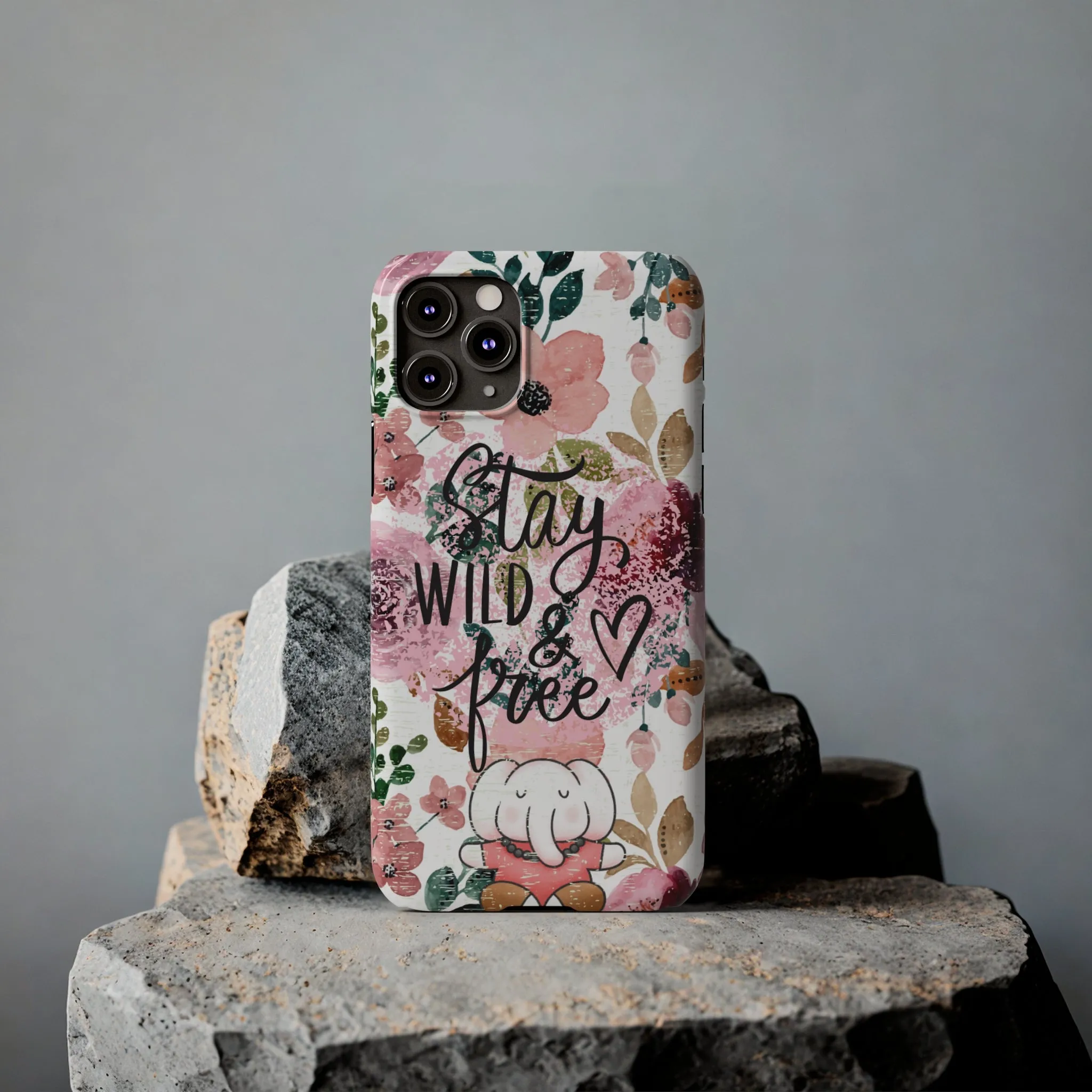 Stay Wild and Free Floral iPhone Case with Zen Elephant - Stylish and Inspirational Protective Cover