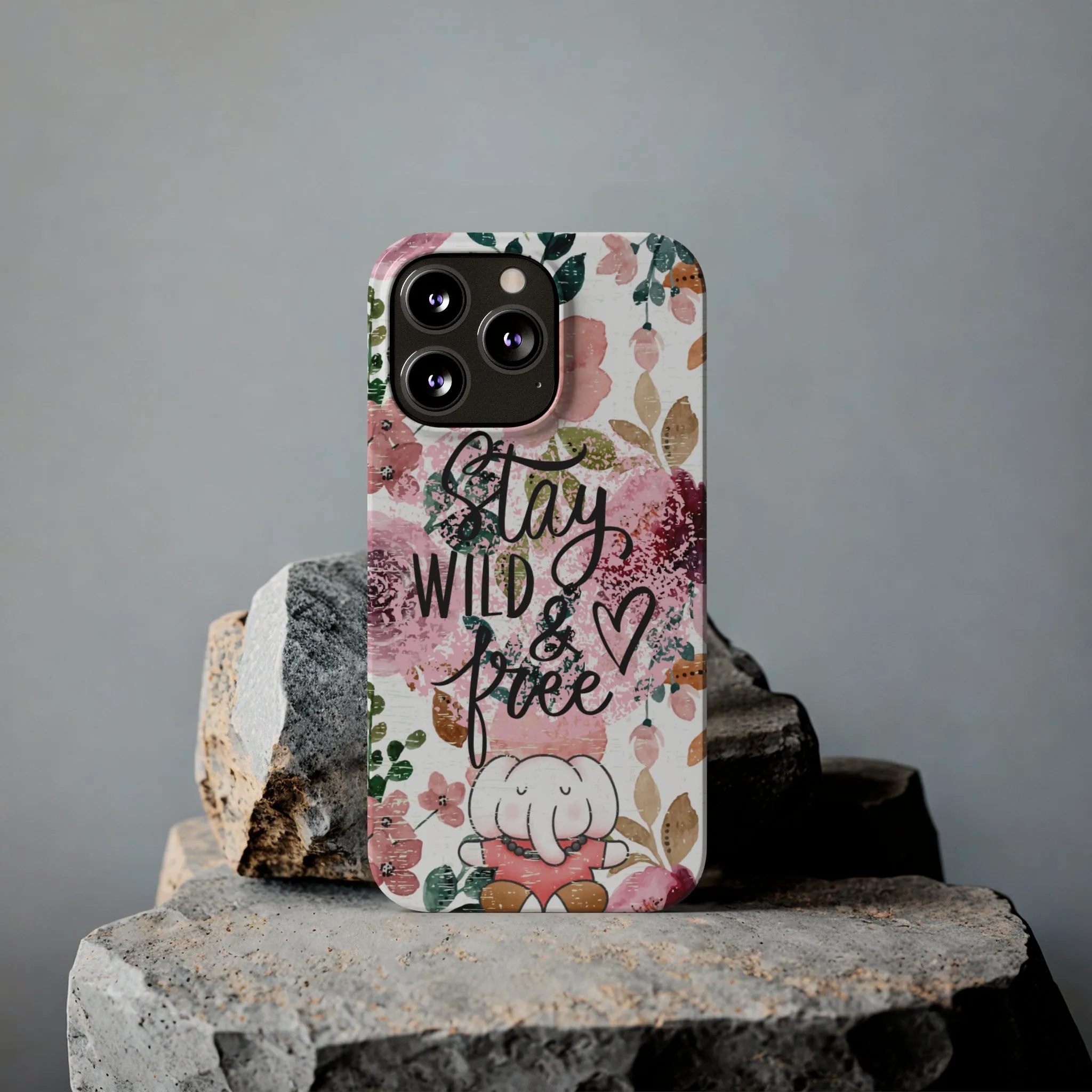 Stay Wild and Free Floral iPhone Case with Zen Elephant - Stylish and Inspirational Protective Cover