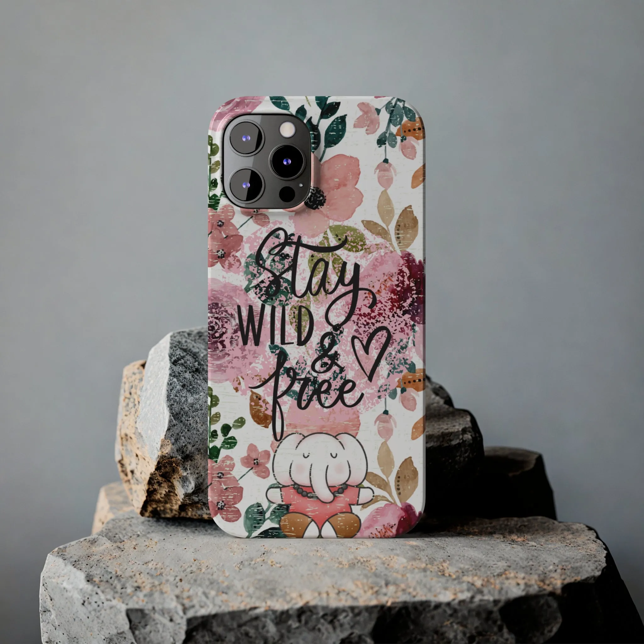 Stay Wild and Free Floral iPhone Case with Zen Elephant - Stylish and Inspirational Protective Cover