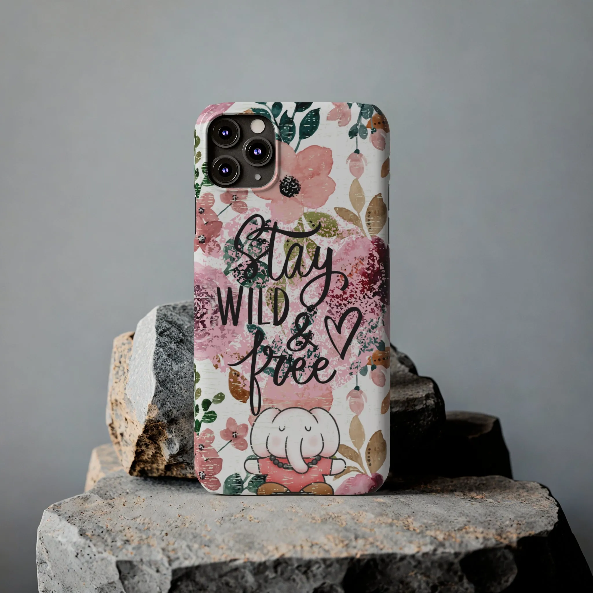 Stay Wild and Free Floral iPhone Case with Zen Elephant - Stylish and Inspirational Protective Cover