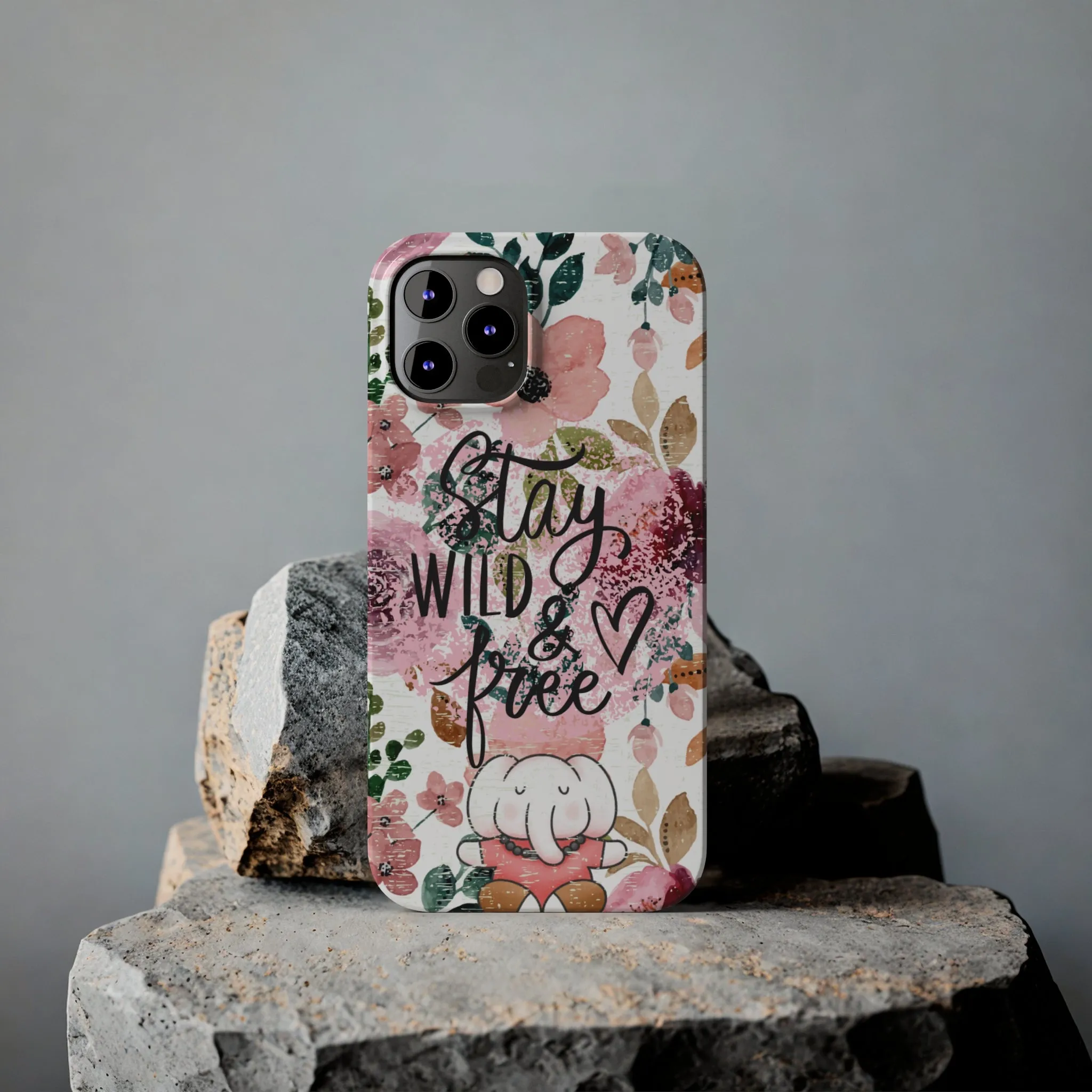 Stay Wild and Free Floral iPhone Case with Zen Elephant - Stylish and Inspirational Protective Cover