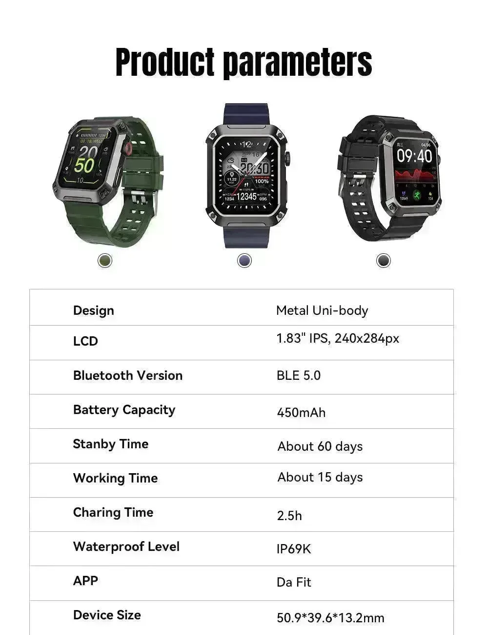 Three-proof Heart Rate And Blood Pressure Sport Mode Smart Watch