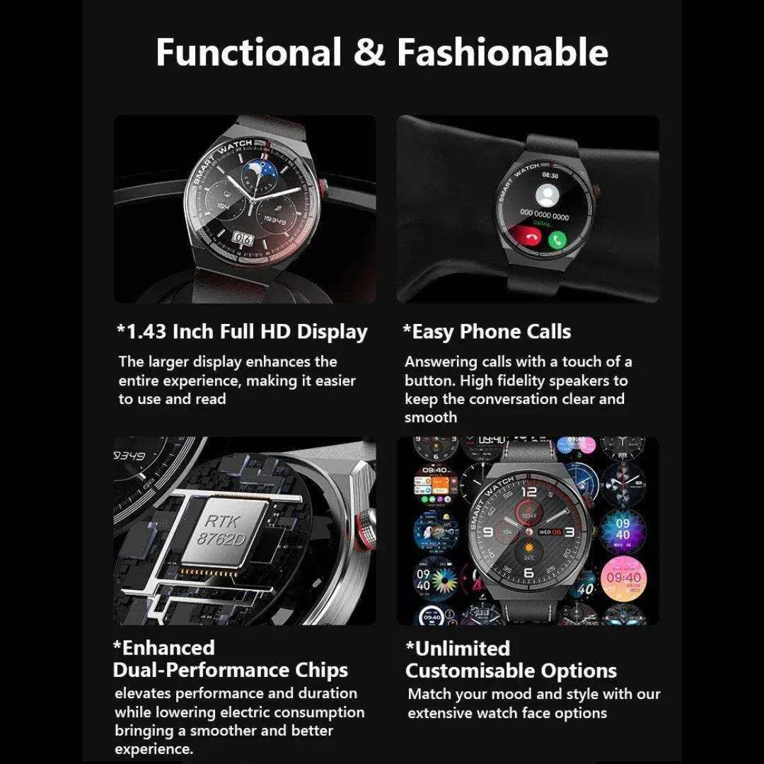 TUTT LX3 Classic Smart Watch For Men | Titanium Alloy | NFC Function Heart Rate Blood Oxygen | IP68 Waterproof Activity Tracking and Sport Modes | Rubber & Leather (2)