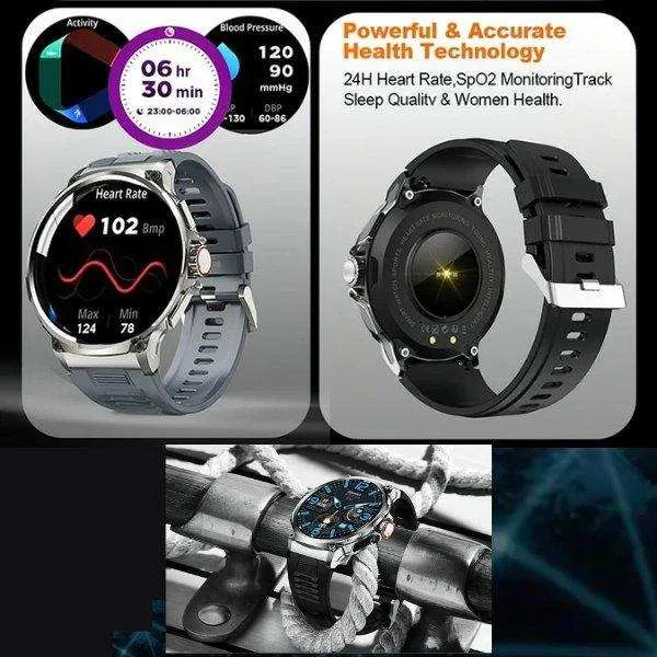 TUTT V69 | Metal Case| Men Military Smart Watch HD 1.85'' Large Round Screen 710mah Battery Pedometer Sleep Monitoring Sport Activity Outdoor Rugged SmartWatch Three (3) Straps