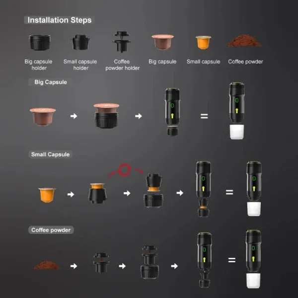 Wireless Espresso Coffee Machine Portable 3 in 1 Coffee Maker with Capsule and Powder